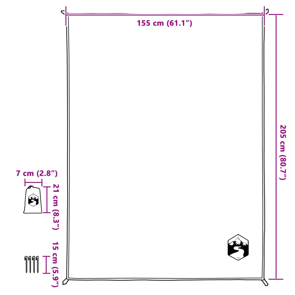 vidaXL Pătură de picnic cu țăruși, albastru, 205x155 cm