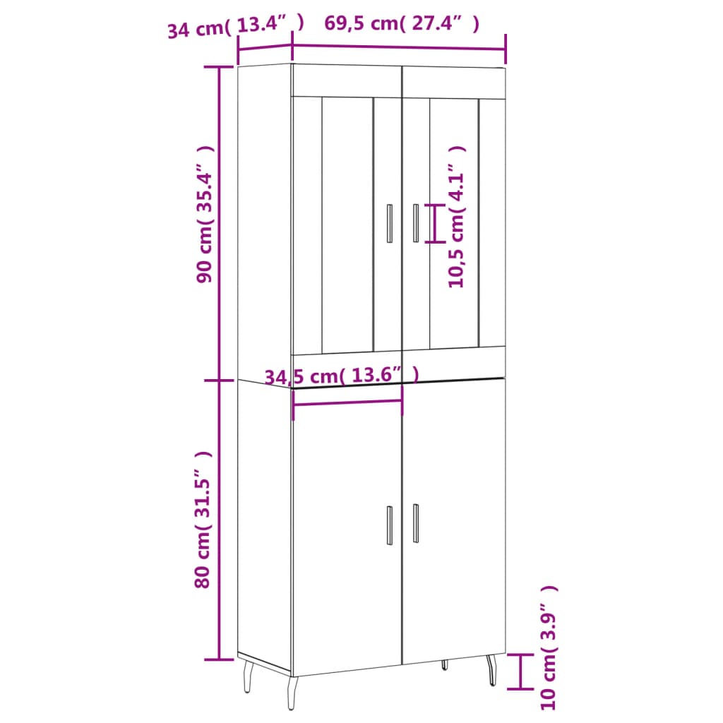 vidaXL Dulap înalt, negru, 69,5x34x180 cm, lemn compozit