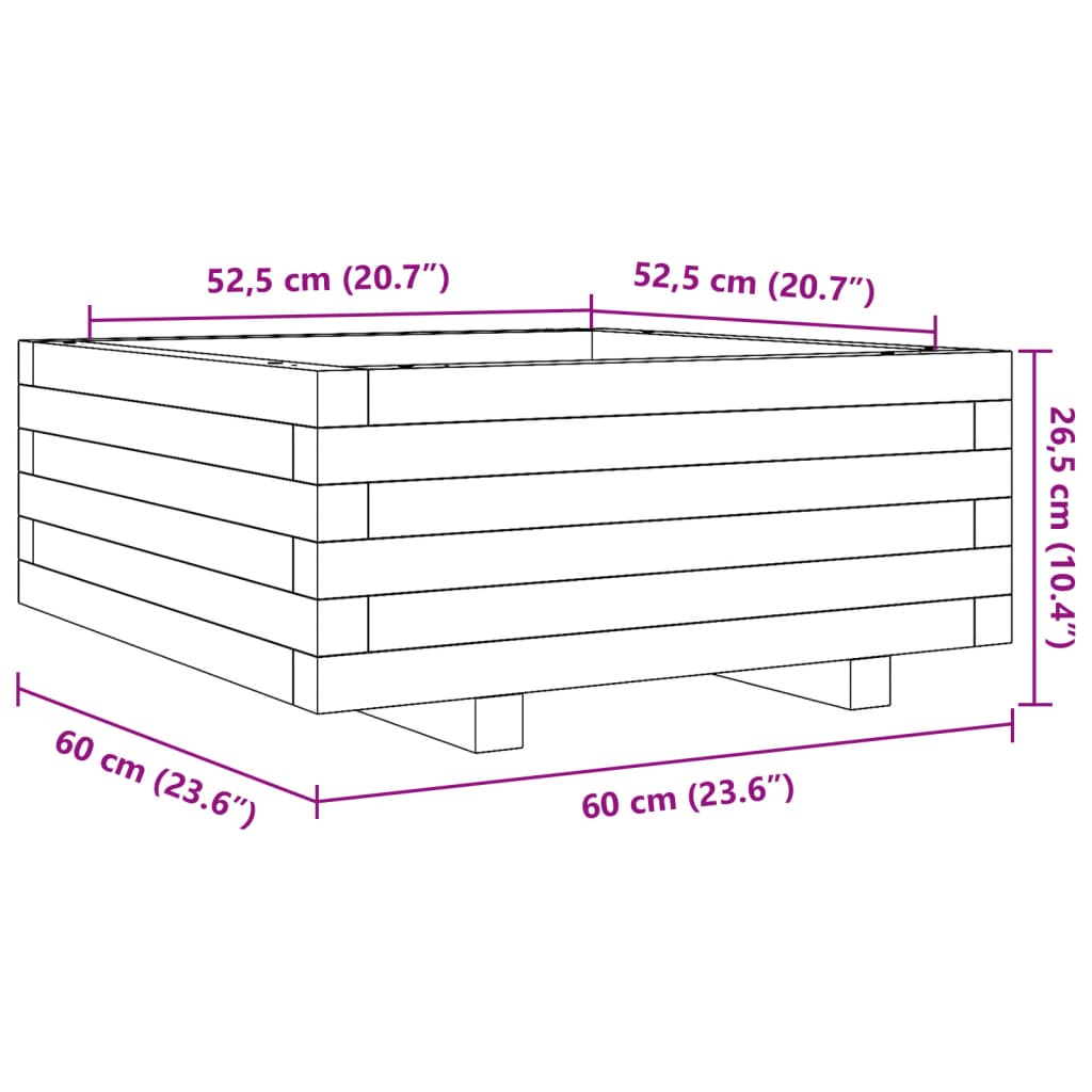 vidaXL Jardinieră grădină, maro ceruit, 60x60x26,5 cm, lemn masiv pin