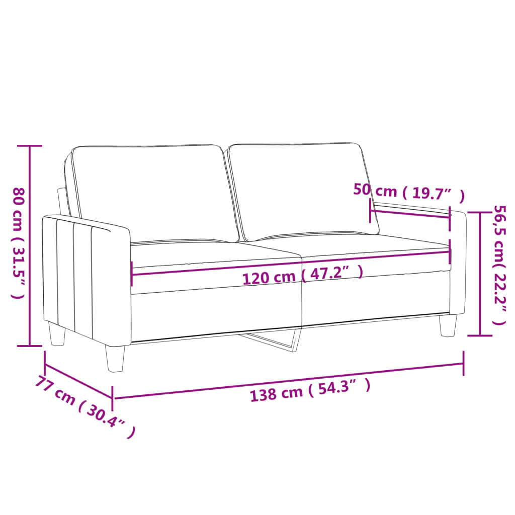 vidaXL Canapea cu 2 locuri, crem, 120 cm, catifea