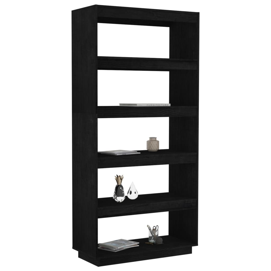 vidaXL Bibliotecă/Separator cameră, negru, 80x35x167 cm lemn masiv pin