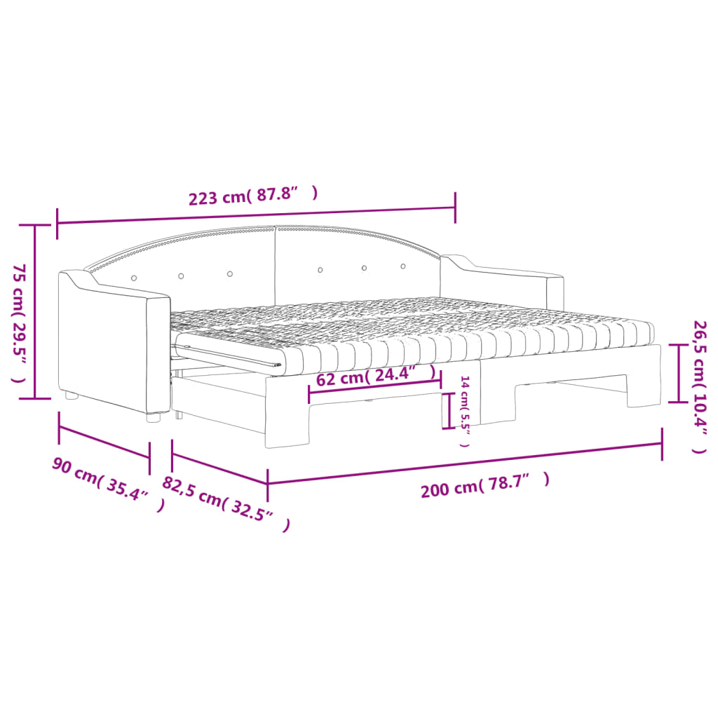 vidaXL Pat de zi cu extensie și saltele, gri închis, 80x200 cm, textil