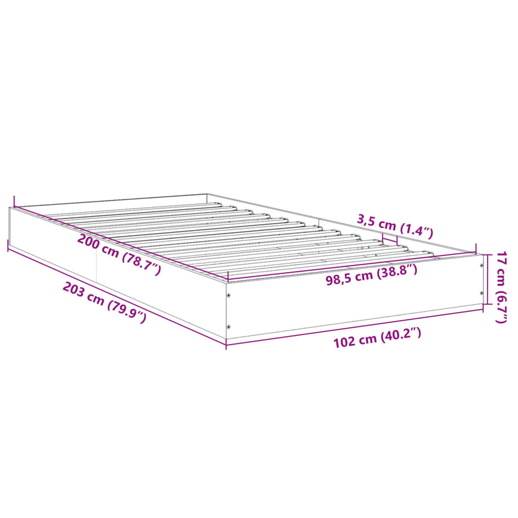 vidaXL Cadru pat fără saltea stejar fumuriu 100x200 cm lemn prelucrat