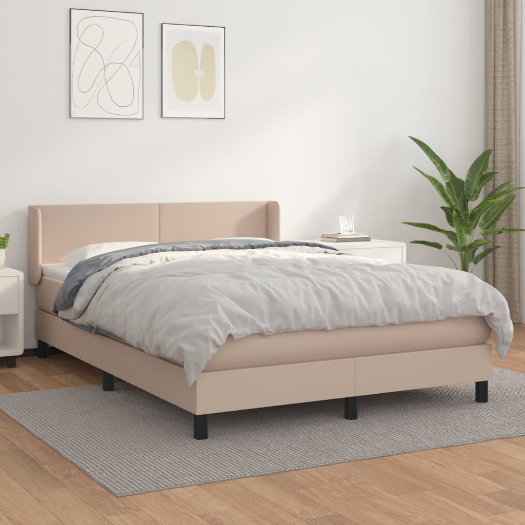 vidaXL Pat box spring cu saltea, cappuccino, 140x200cm piele ecologică