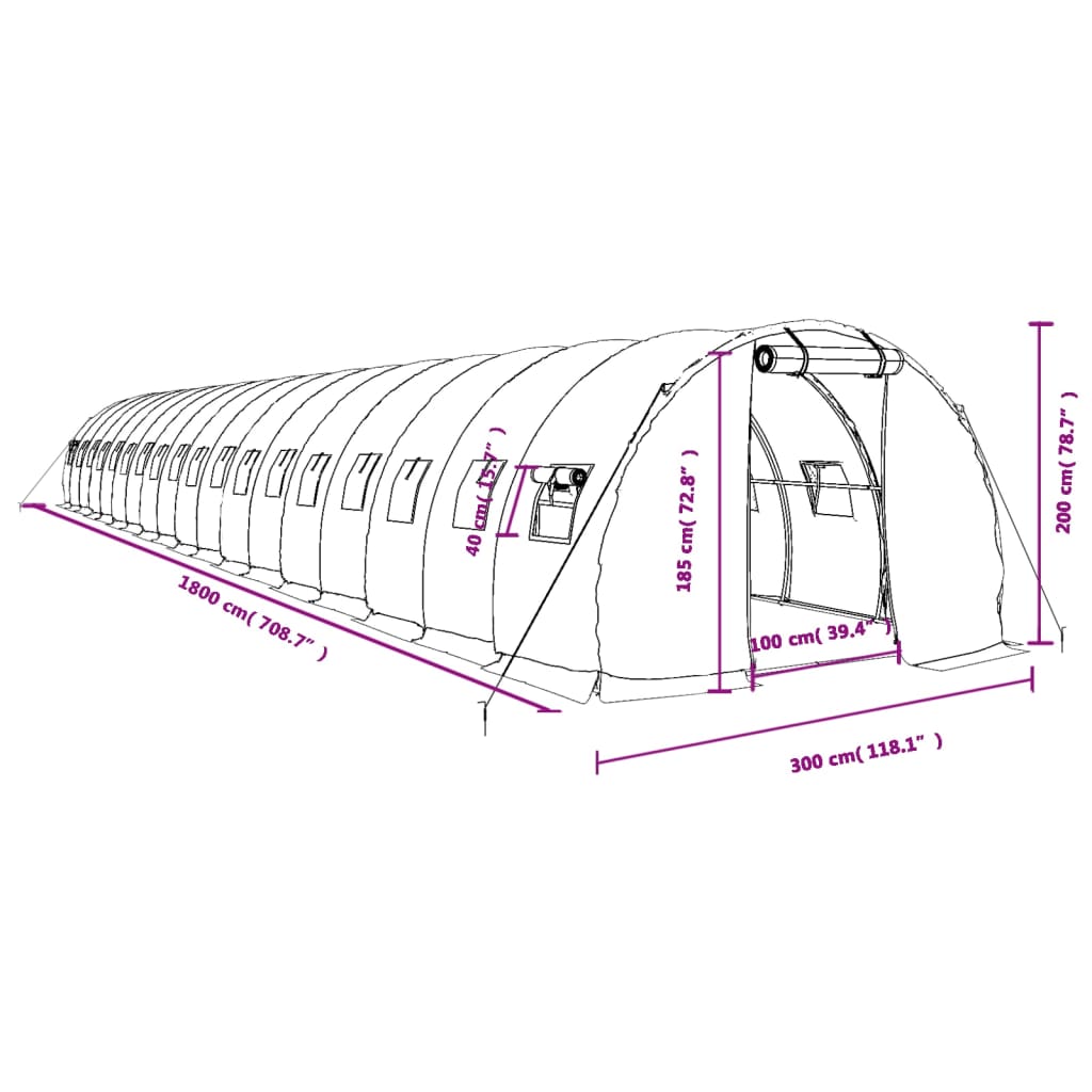 vidaXL Seră cu cadru din oțel, alb, 54 m², 18x3x2 m