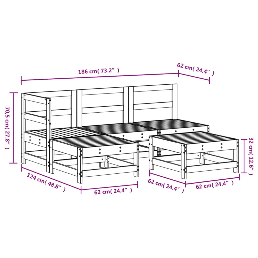 vidaXL Set Set mobilier relaxare grădină 5 piese negru lemn masiv pin