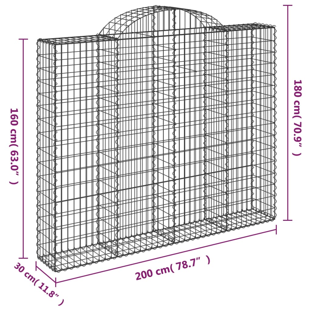 vidaXL Coș gabion arcuit 200x30x160/180 cm fier galvanizat