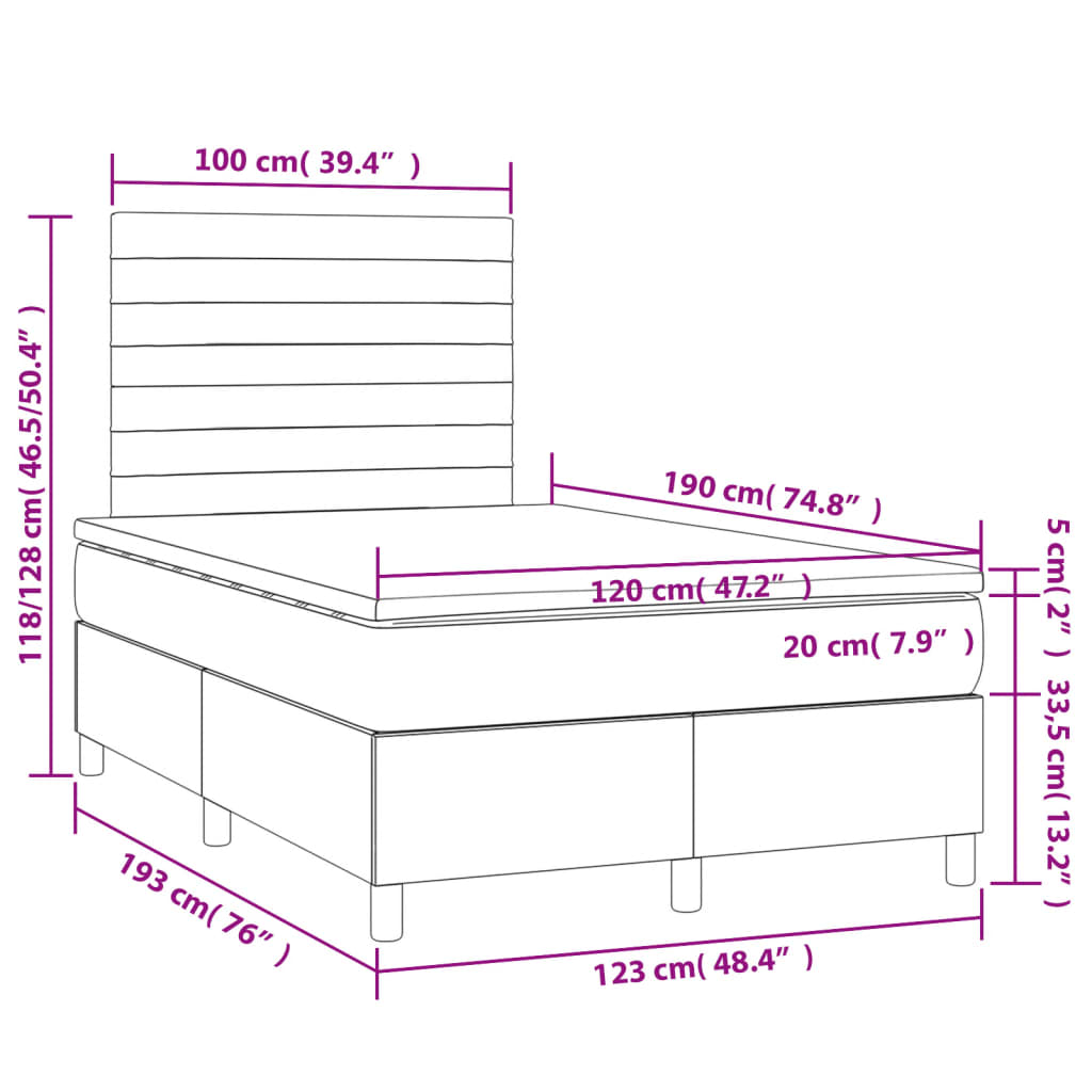 vidaXL Pat box spring cu saltea, maro închis, 120x190 cm, textil