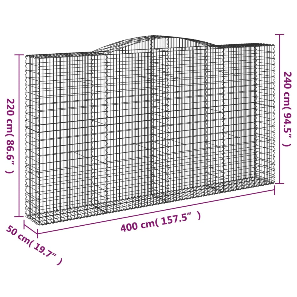 vidaXL Coșuri gabion arcuite, 15 buc 400x50x220/240cm, fier galvanizat