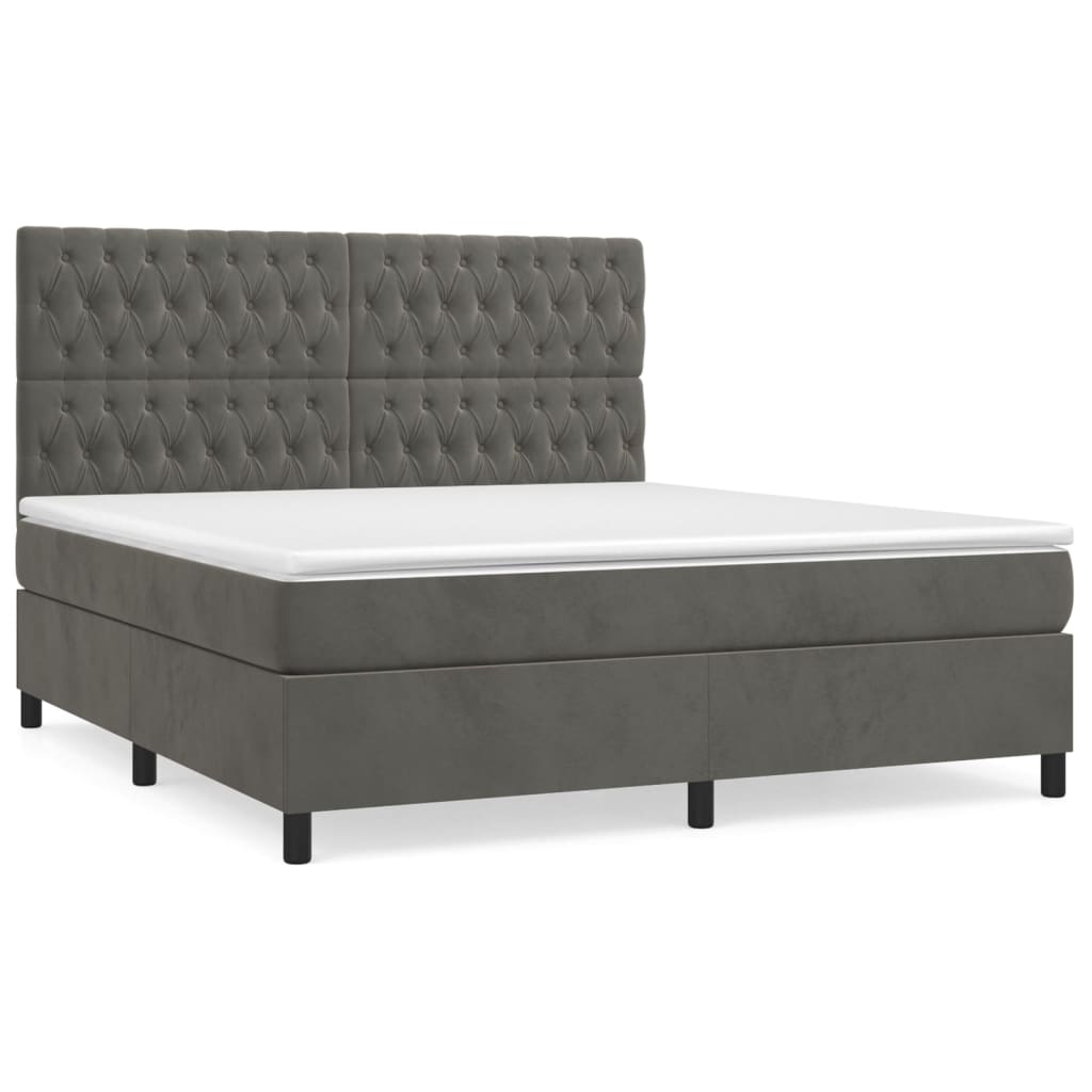 vidaXL Pat box spring cu saltea, gri închis, 180x200 cm, catifea