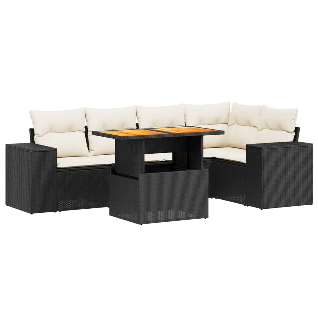 vidaXL Set mobilier de grădină cu perne, 6 piese, negru, poliratan