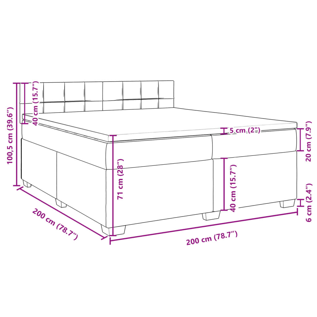 vidaXL Pat box spring cu saltea, gri deschis, 200x200 cm, catifea