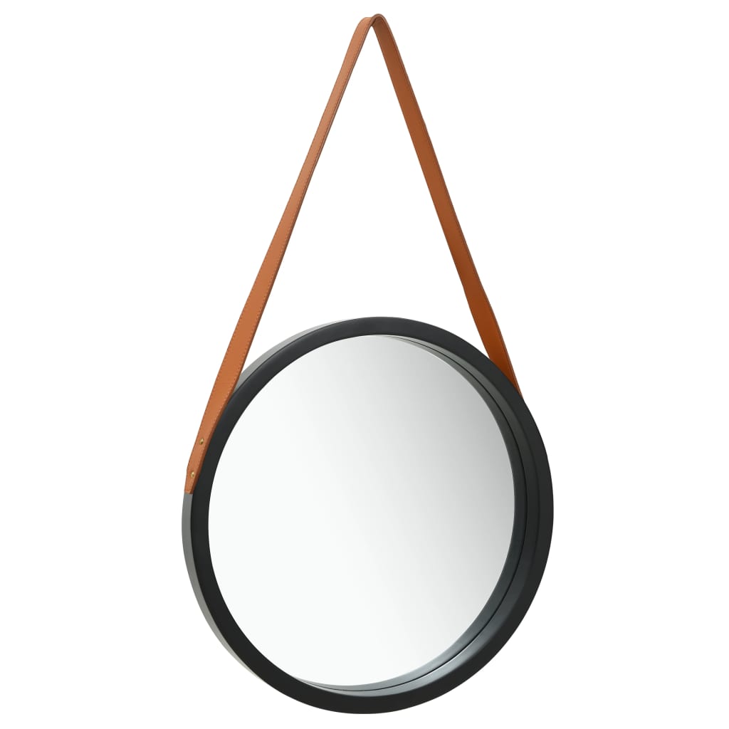 vidaXL Oglindă de perete cu o curea, 40 cm, negru