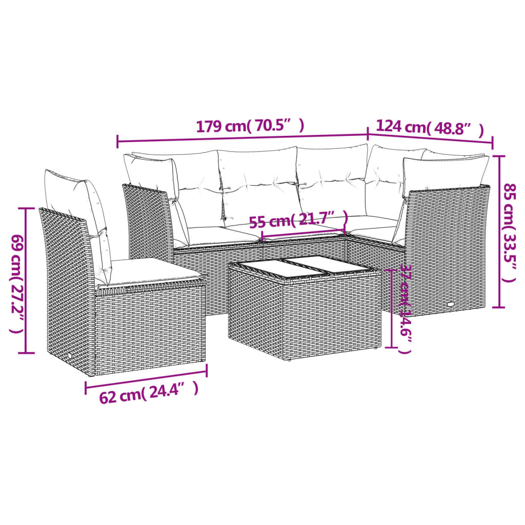 vidaXL Set mobilier de grădină cu perne, 6 piese, negru, poliratan