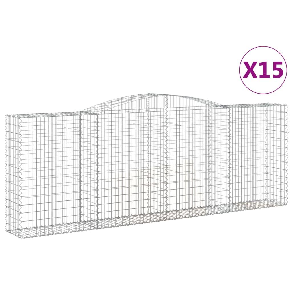 vidaXL Coșuri gabion arcuite 15 buc, 400x50x140/160cm, fier galvanizat