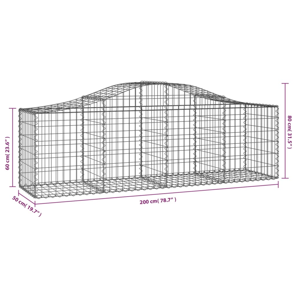 vidaXL Coșuri gabion arcuite 10 buc, 200x50x60/80 cm, fier galvanizat