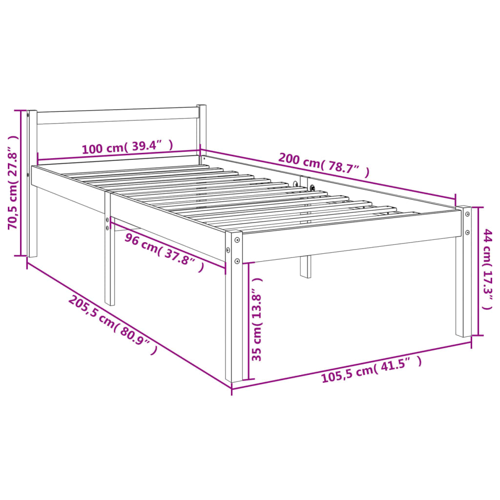 vidaXL Pat pentru seniori, alb, 100x200 cm, lemn masiv de pin