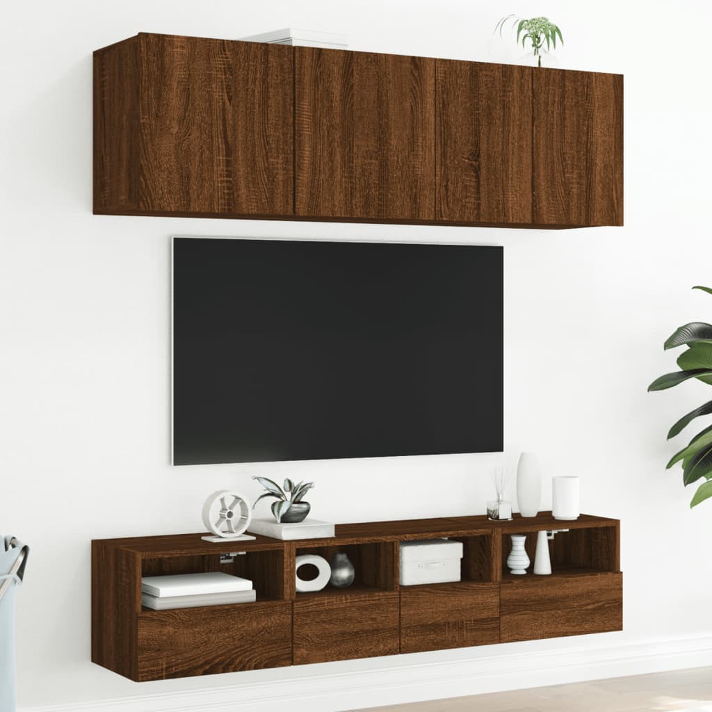 vidaXL Comode TV de perete, 2 buc., stejar maro, 40x30x30 cm, lemn