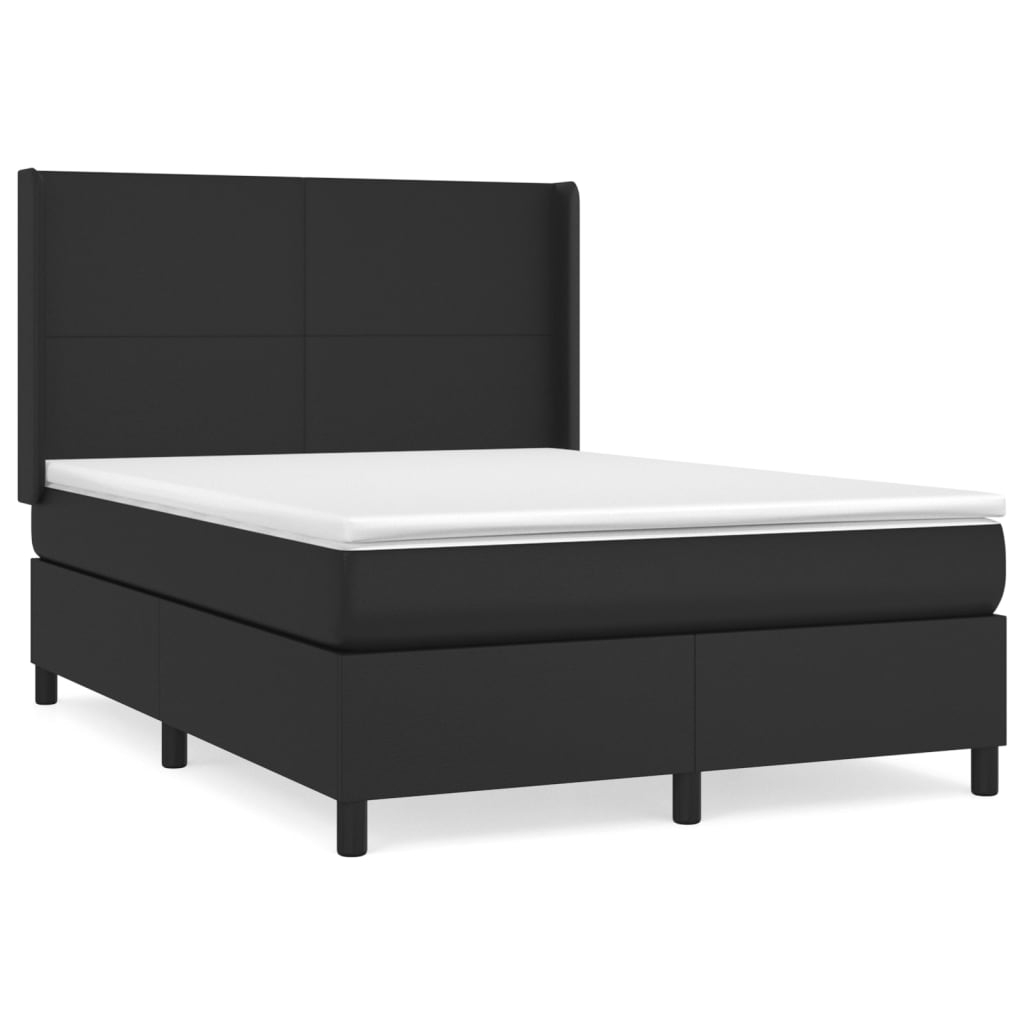 vidaXL Pat box spring cu saltea, negru, 140x200 cm, piele ecologică