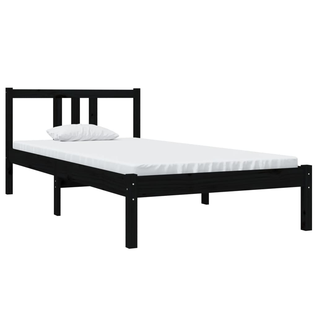 vidaXL Cadru de pat single, negru, 90x190 cm, lemn masiv