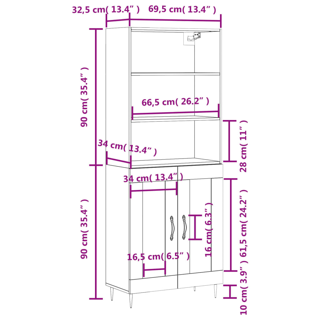 vidaXL Dulap înalt, stejar maro, 69,5x34x180 cm, lemn compozit