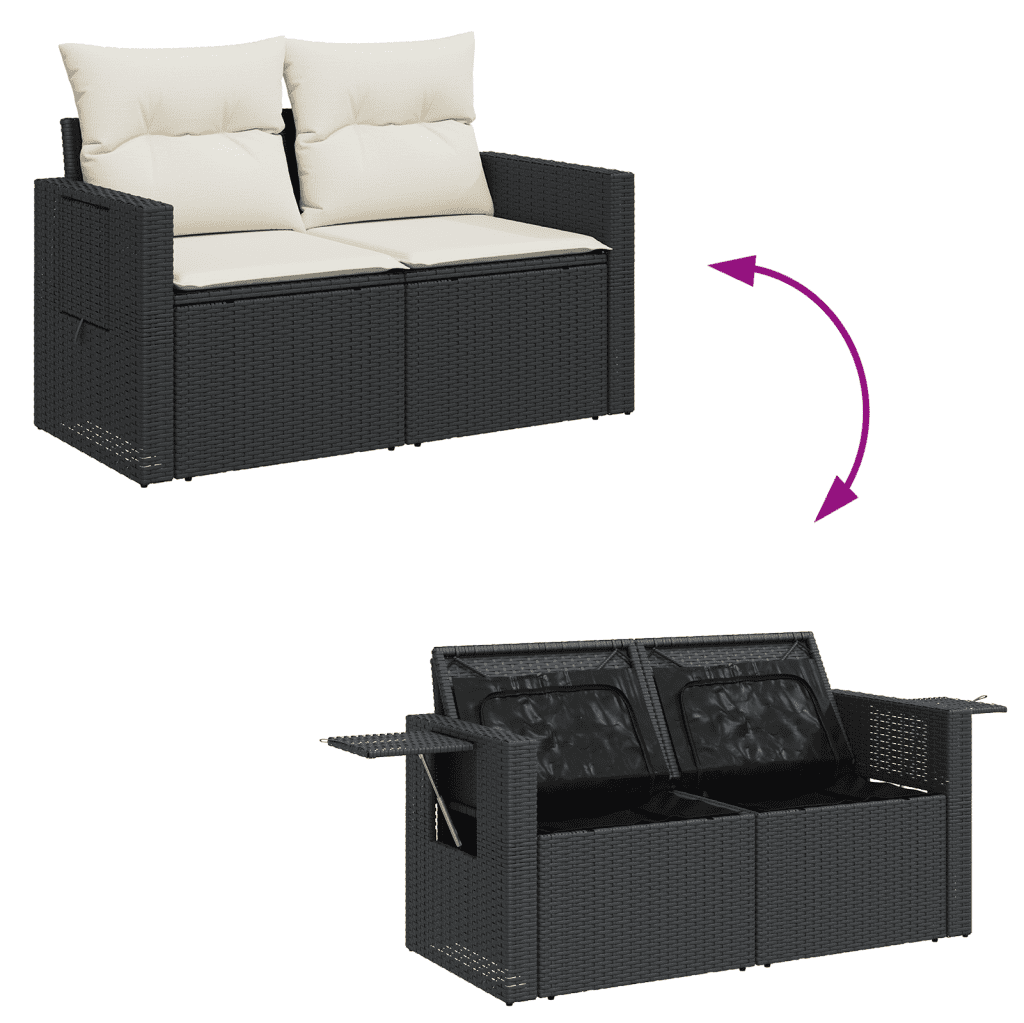 vidaXL Set mobilier de grădină cu perne, 9 piese, negru, poliratan