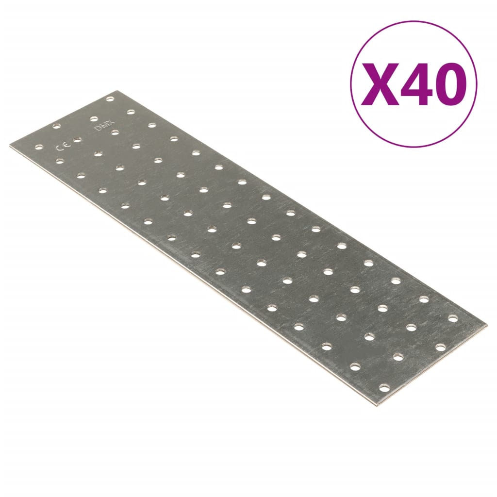 vidaXL Plăci perforate, 40 buc., 2 mm, 300x80 mm, oțel galvanizat