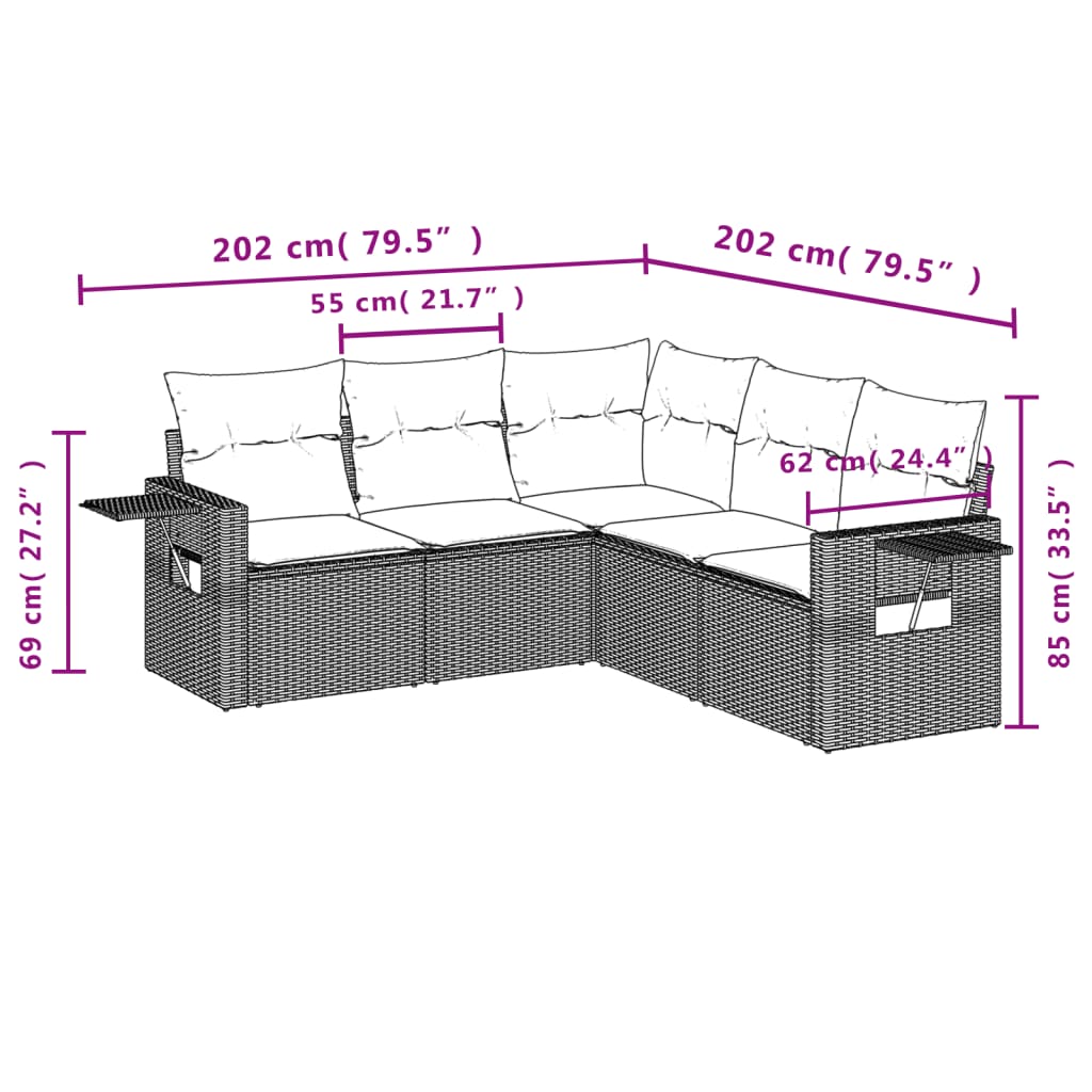 vidaXL Set canapele de grădină cu perne, 5 piese, maro, poliratan