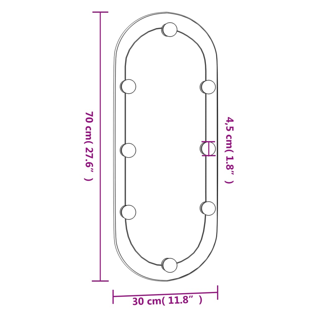 vidaXL Oglindă de perete cu lumini LED 30x70 cm oval sticlă