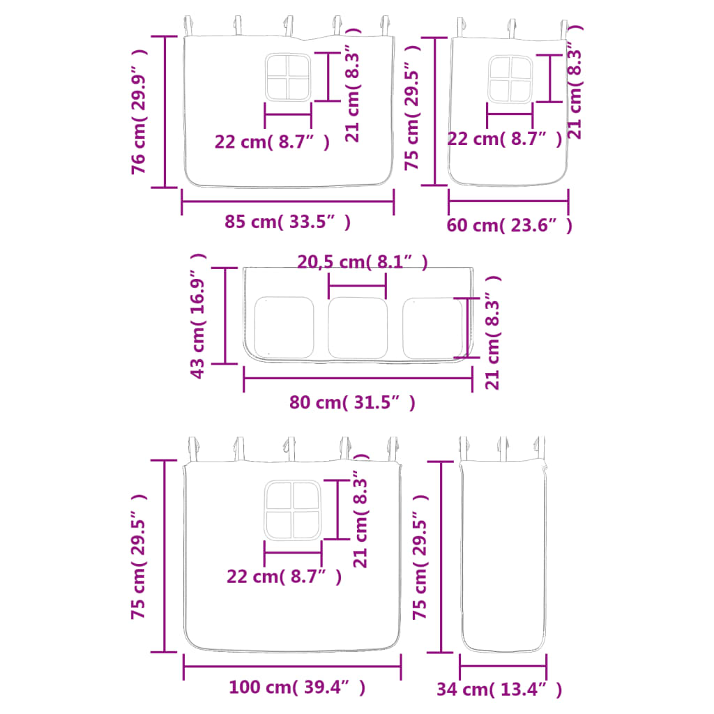 vidaXL Pat etajat de copii cu perdele, blå, 80x200 cm, lemn masiv pin