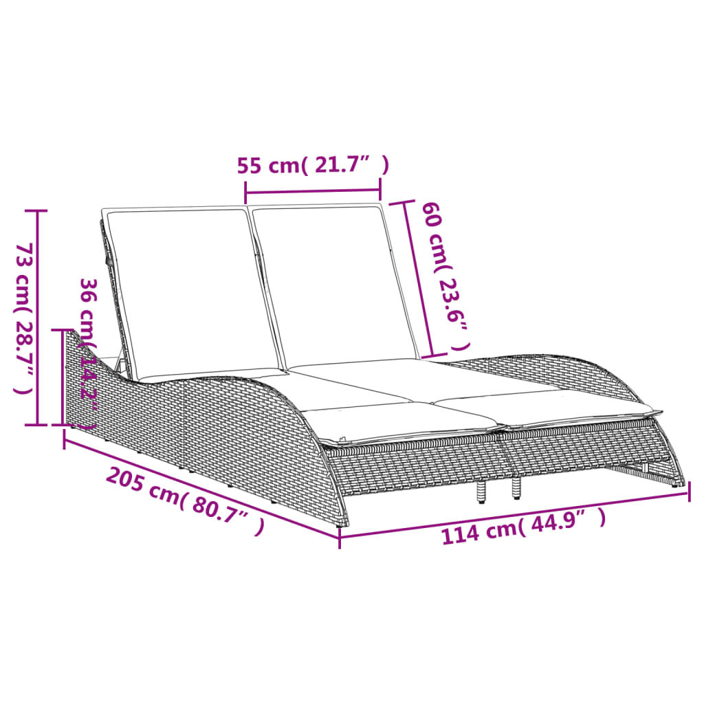 vidaXL Șezlong cu perne, negru, 114x205x73 cm, poliratan