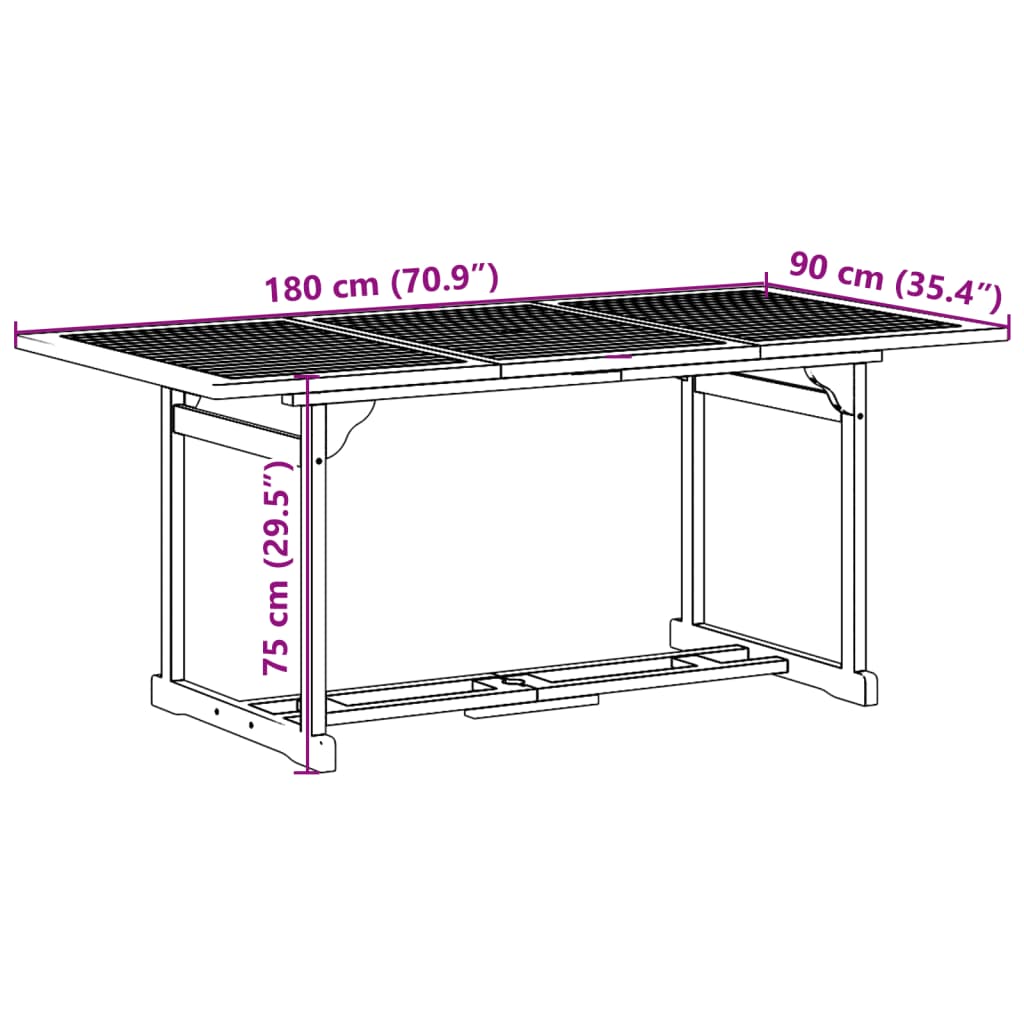 vidaXL Set mobilier de grădină 9 piese 180x90x75 cm, lemn masiv acacia