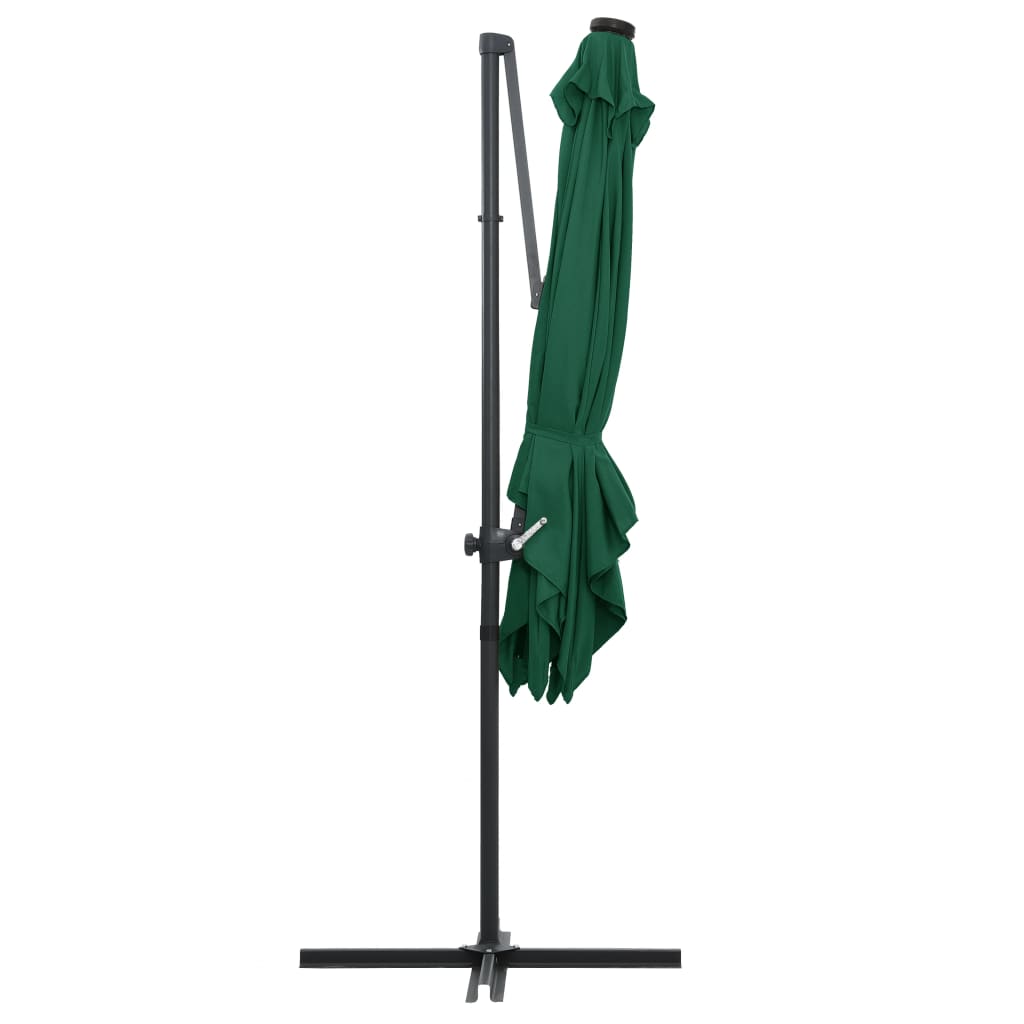 vidaXL Umbrelă suspendată cu LED și stâlp din oțel, verde, 250x250 cm