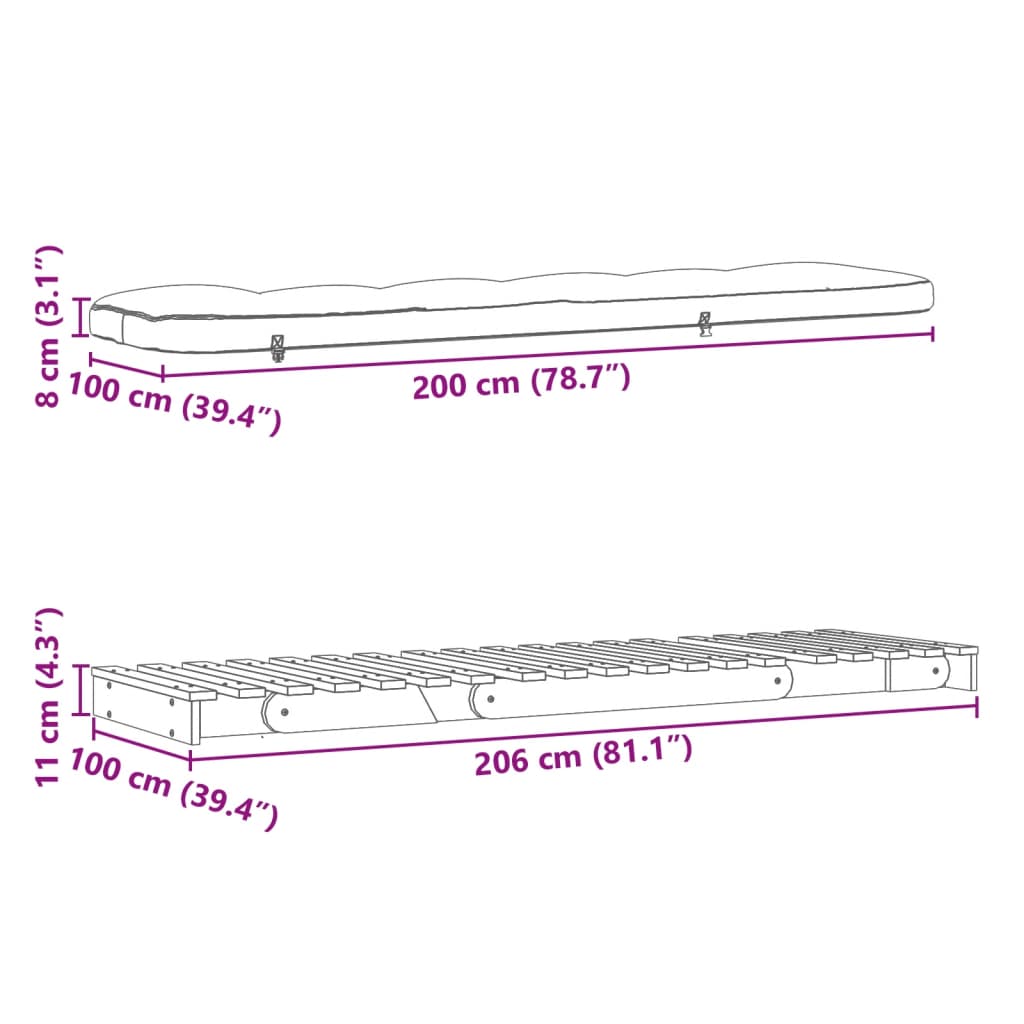 vidaXL Canapea futon cu saltea, 100x206x11 cm, lemn masiv douglas