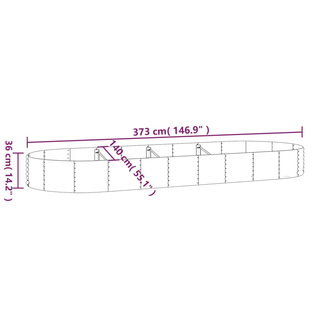 vidaXL Strat înălțat grădină 373x140x36 cm oțel vopsit electrostatic