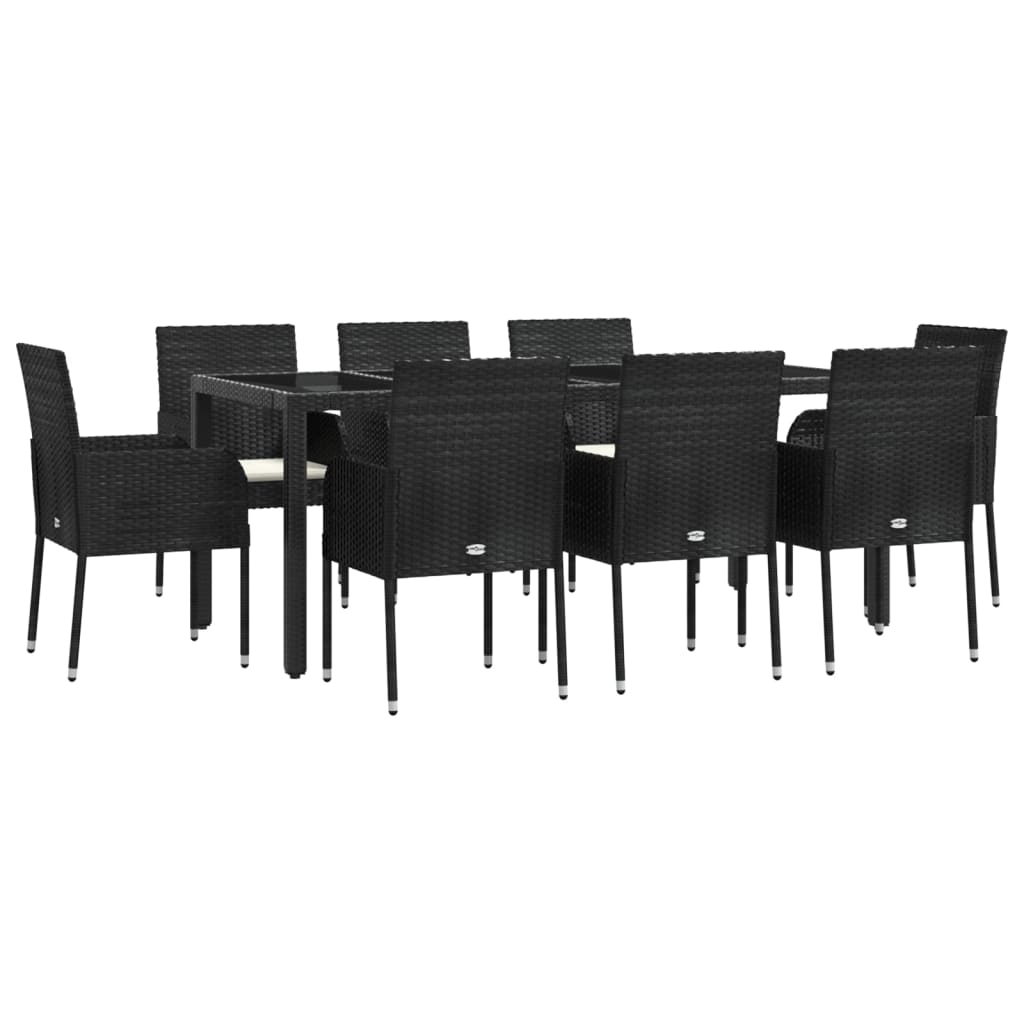 vidaXL Set mobilier de grădină cu perne, 9 piese, negru, poliratan