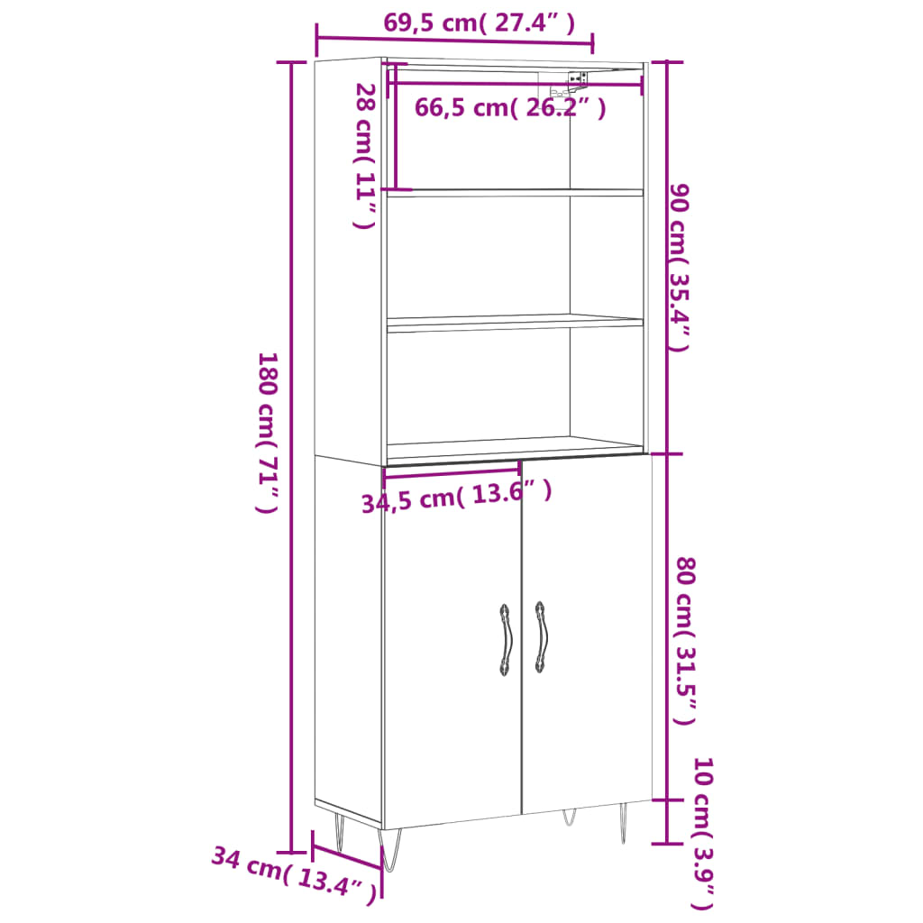 vidaXL Dulap înalt, stejar maro, 69,5x34x180 cm, lemn compozit