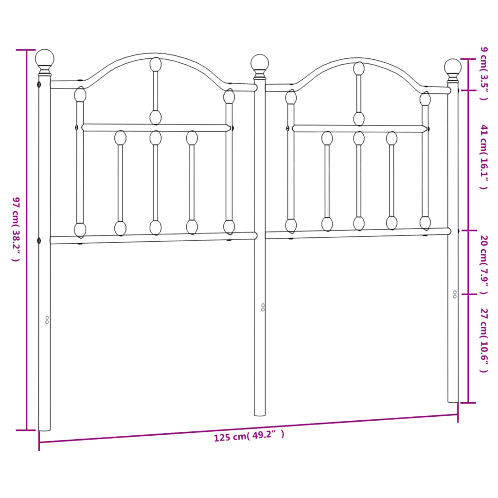 vidaXL Tăblie de pat metalică, alb, 120 cm