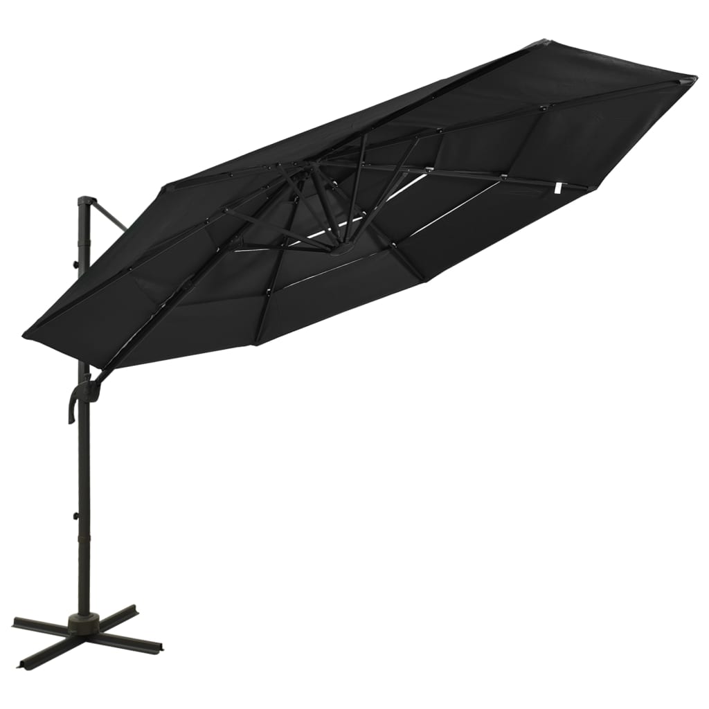 vidaXL Umbrelă de soare 4 niveluri, stâlp de aluminiu, negru, 3x3 m