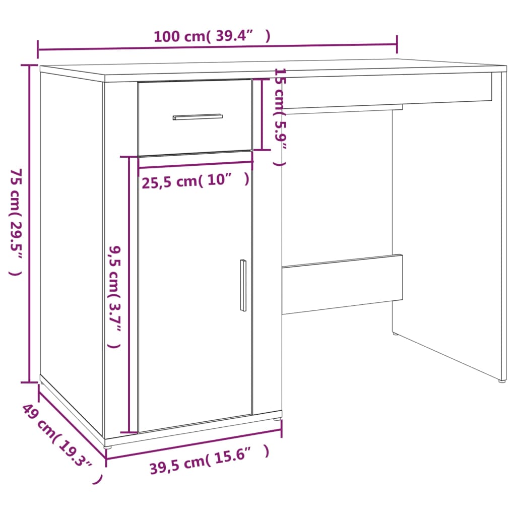 vidaXL Birou, alb extralucios, 100x49x75 cm, lemn prelucrat