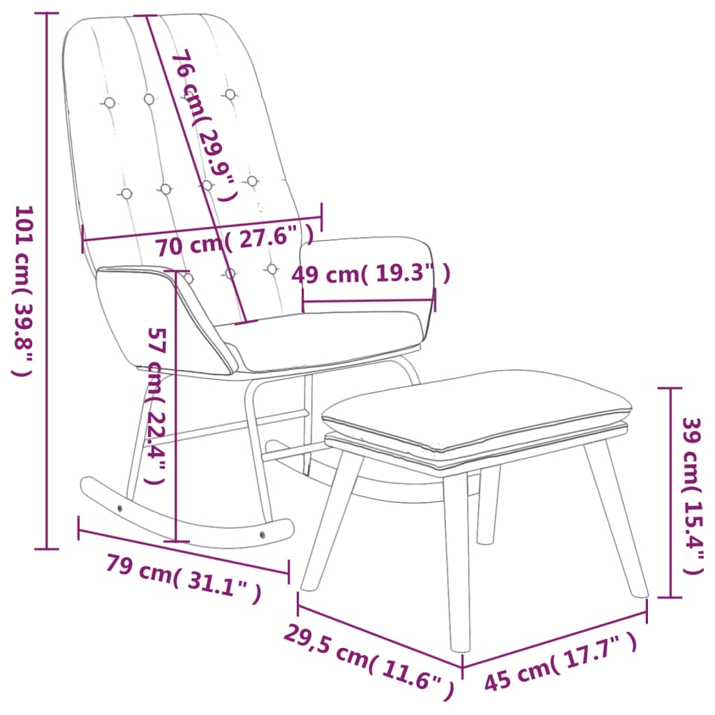 vidaXL Scaun balansoar cu taburet, gri deschis, textil