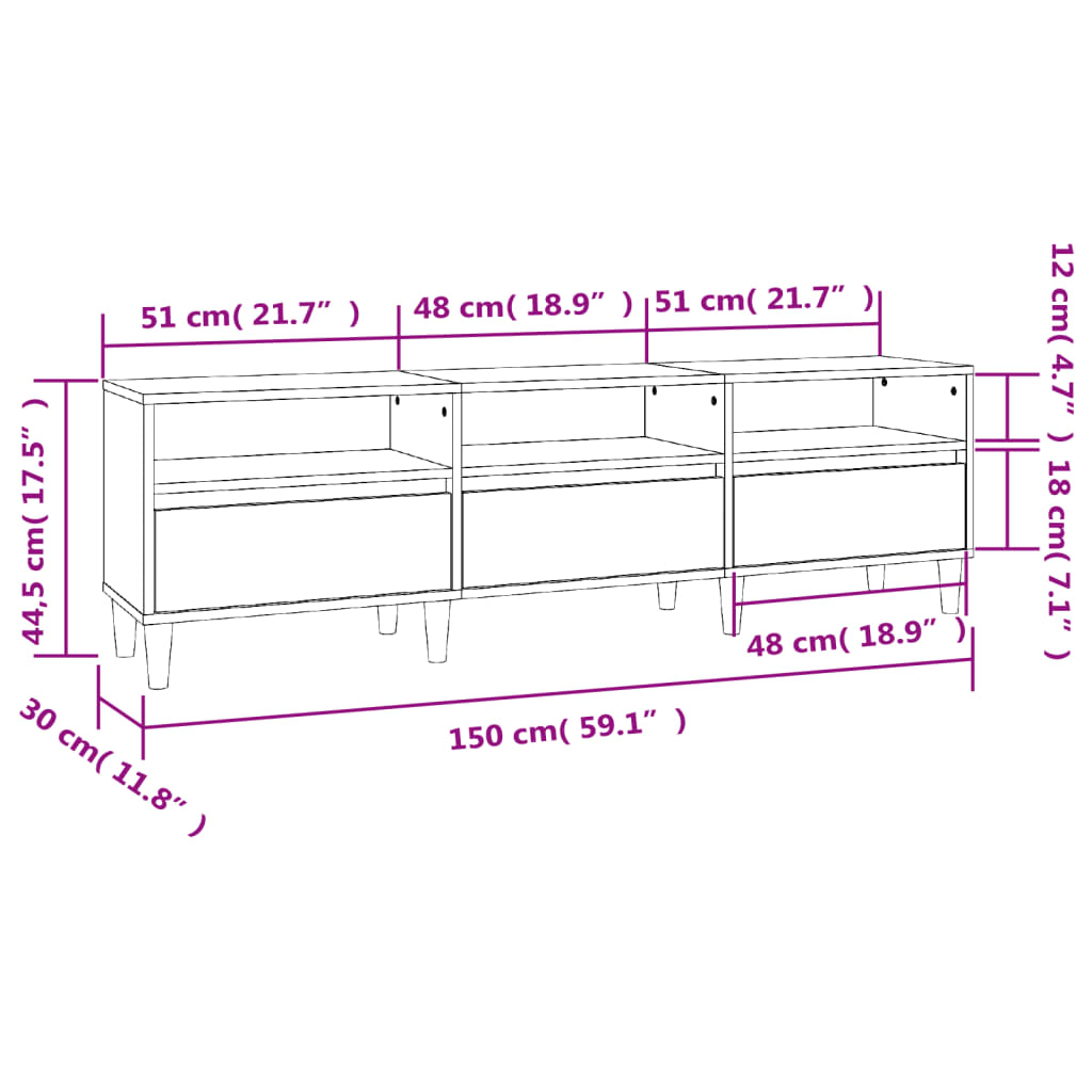 vidaXL Comodă TV, negru, 150x30x44,5 cm, lemn prelucrat