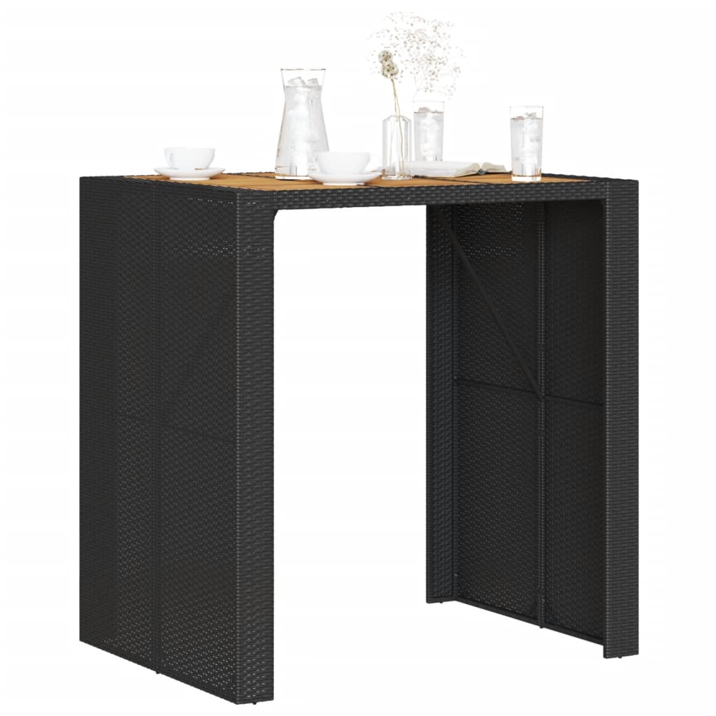 vidaXL Masă bar grădină blat lemn acacia negru 105x80x110 cm poliratan