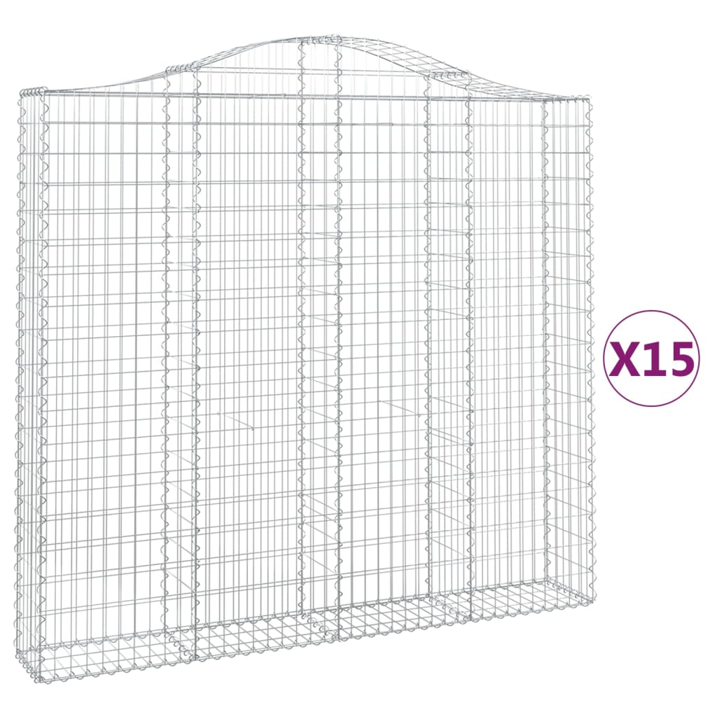 vidaXL Coșuri gabion arcuite 15 buc, 200x30x180/200cm, fier galvanizat