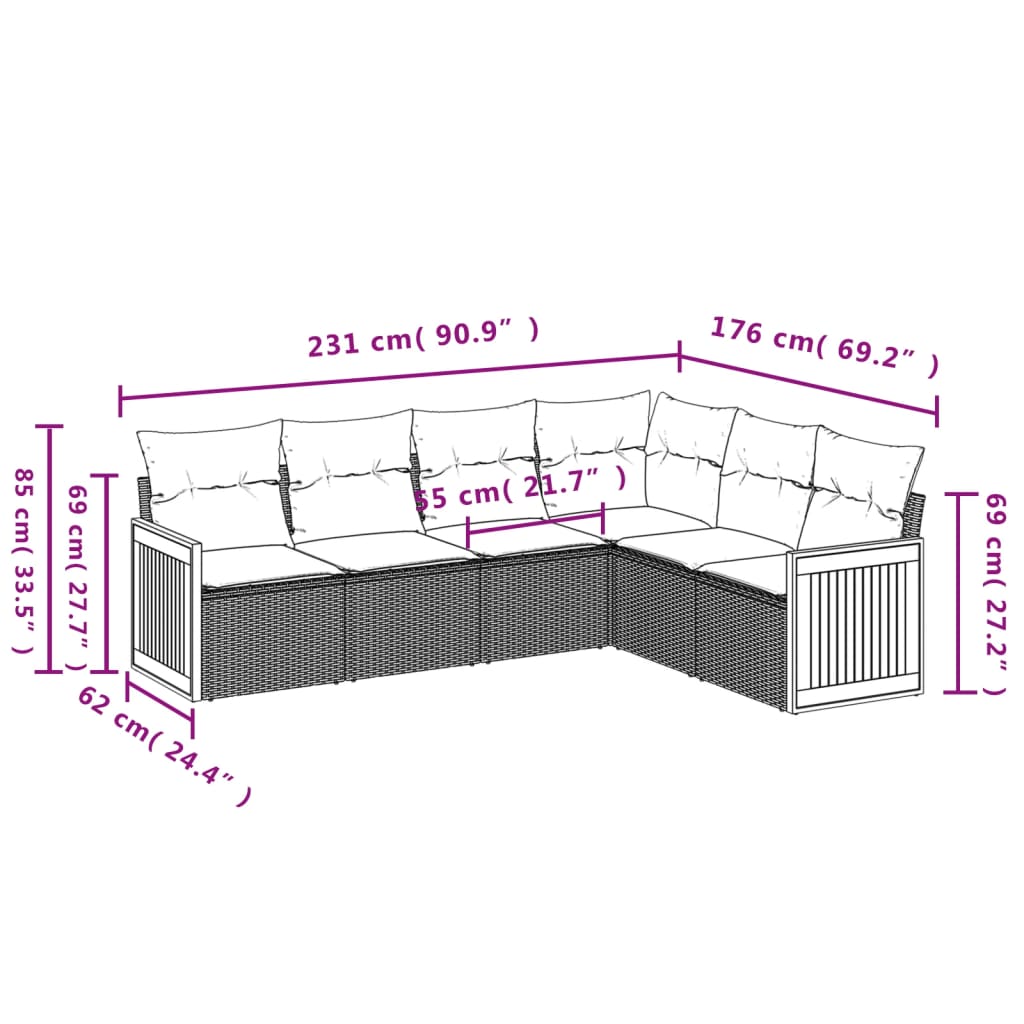 vidaXL Set mobilier de grădină cu perne, 6 piese, negru, poliratan