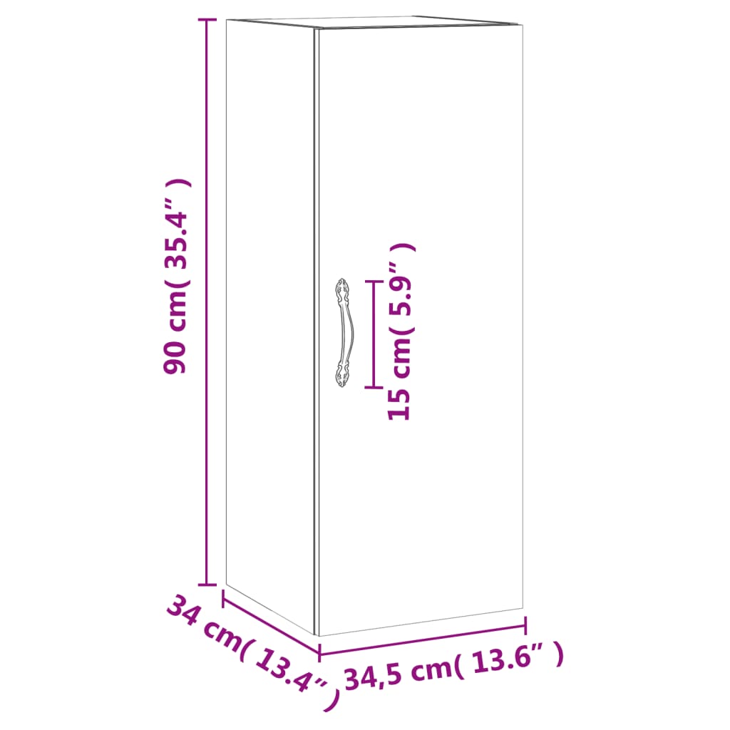 vidaXL Dulap de perete, alb, 34,5x34x90 cm, lemn prelucrat