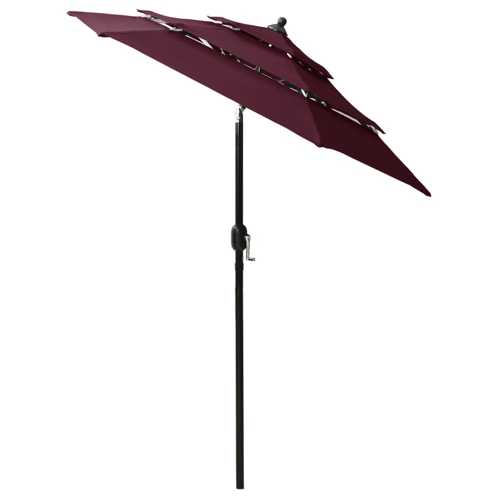 vidaXL Umbrelă de soare 3 niveluri, stâlp aluminiu, roșu bordo, 2 m