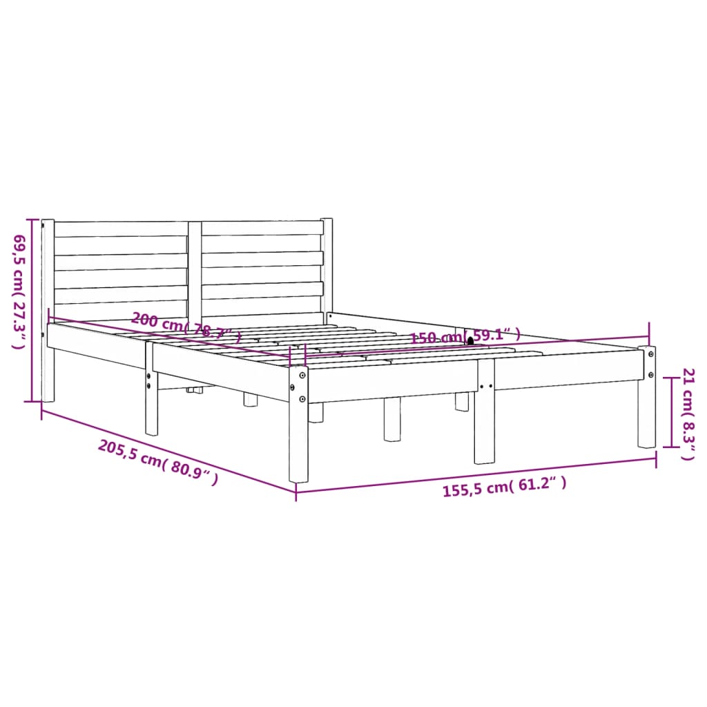 vidaXL Cadru de pat fără saltea, maro ceruit 150x200 cm lemn masiv pin