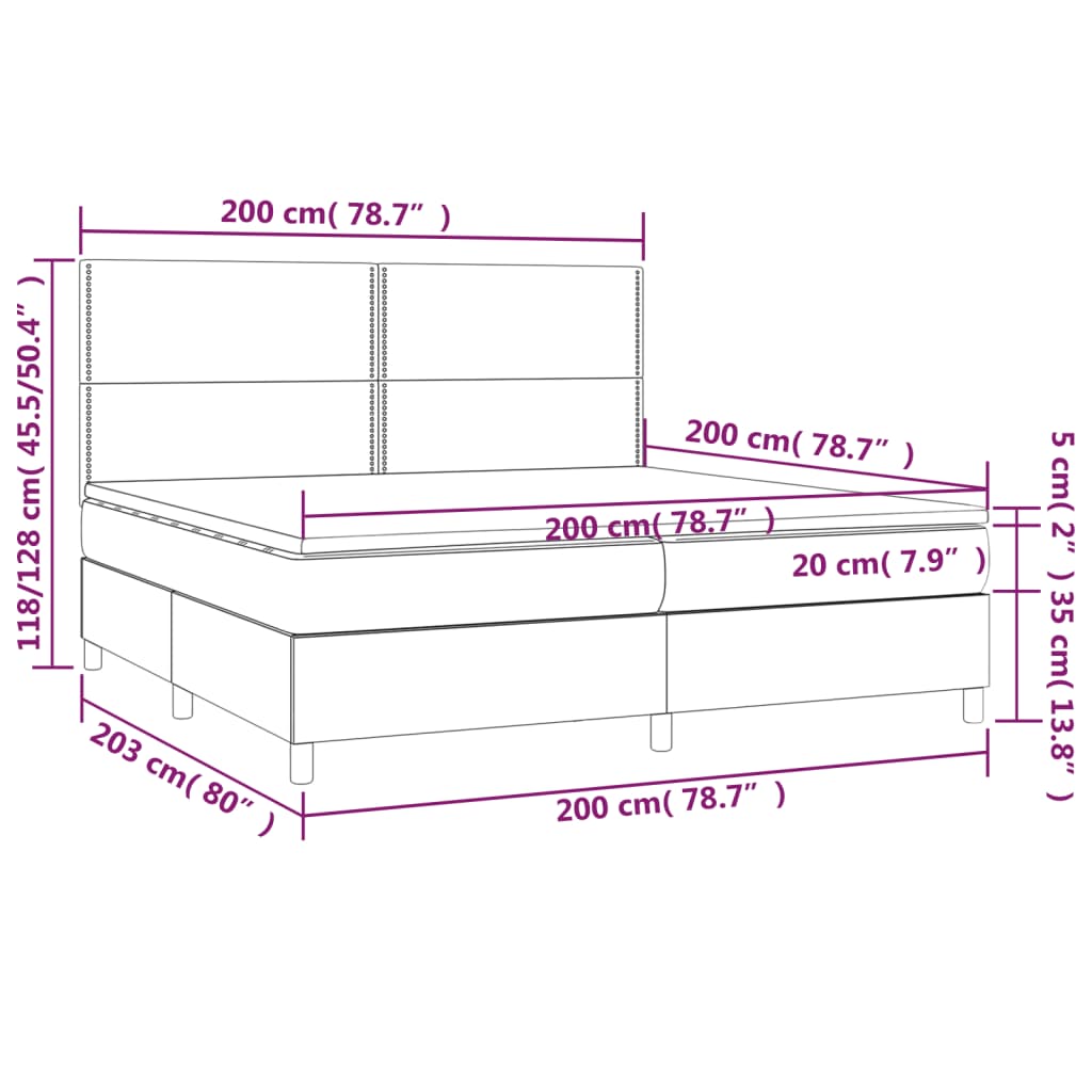 vidaXL Pat continental cu saltea & LED, roz, 200x200 cm, catifea