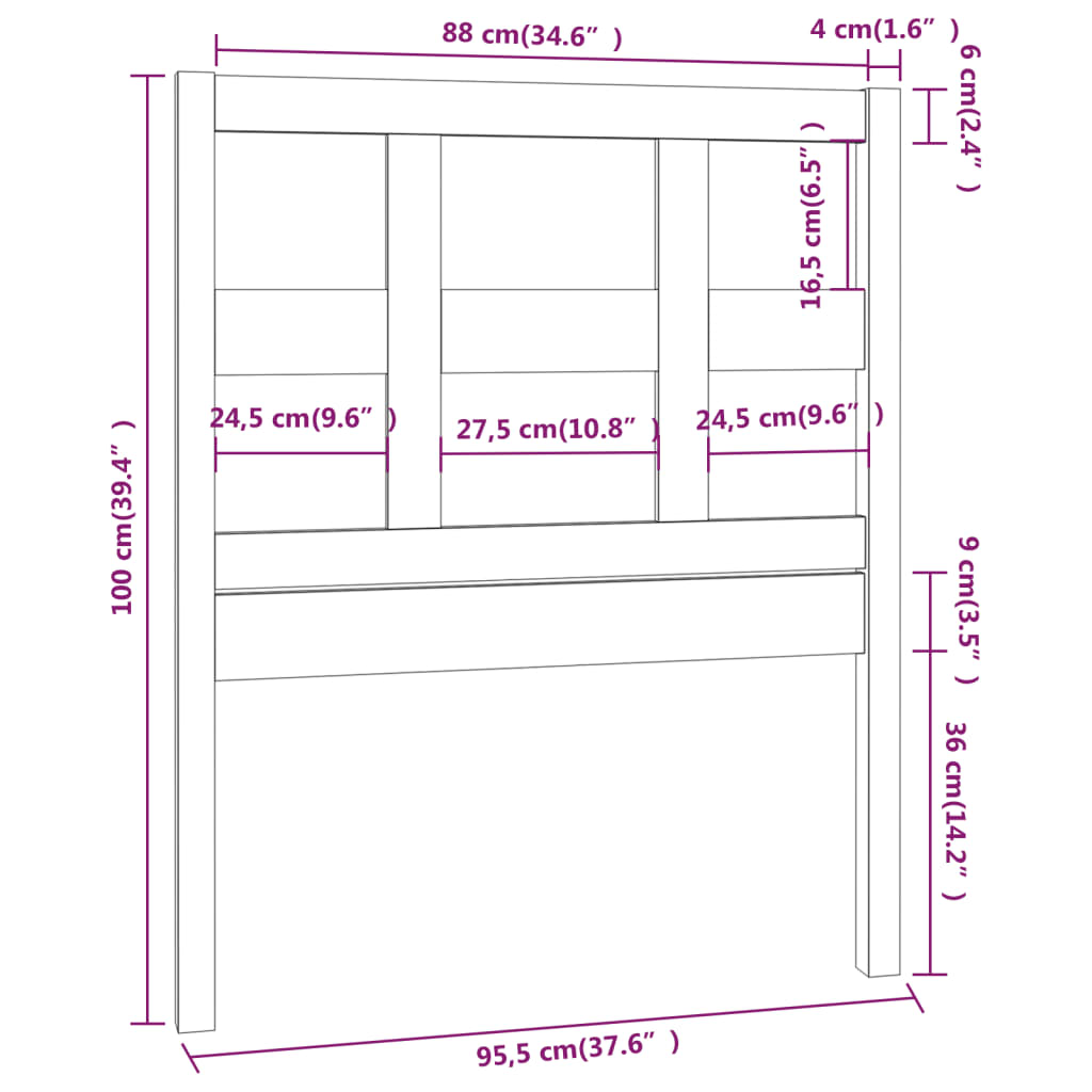 vidaXL Tăblie de pat, alb, 95,5x4x100 cm, lemn masiv de pin